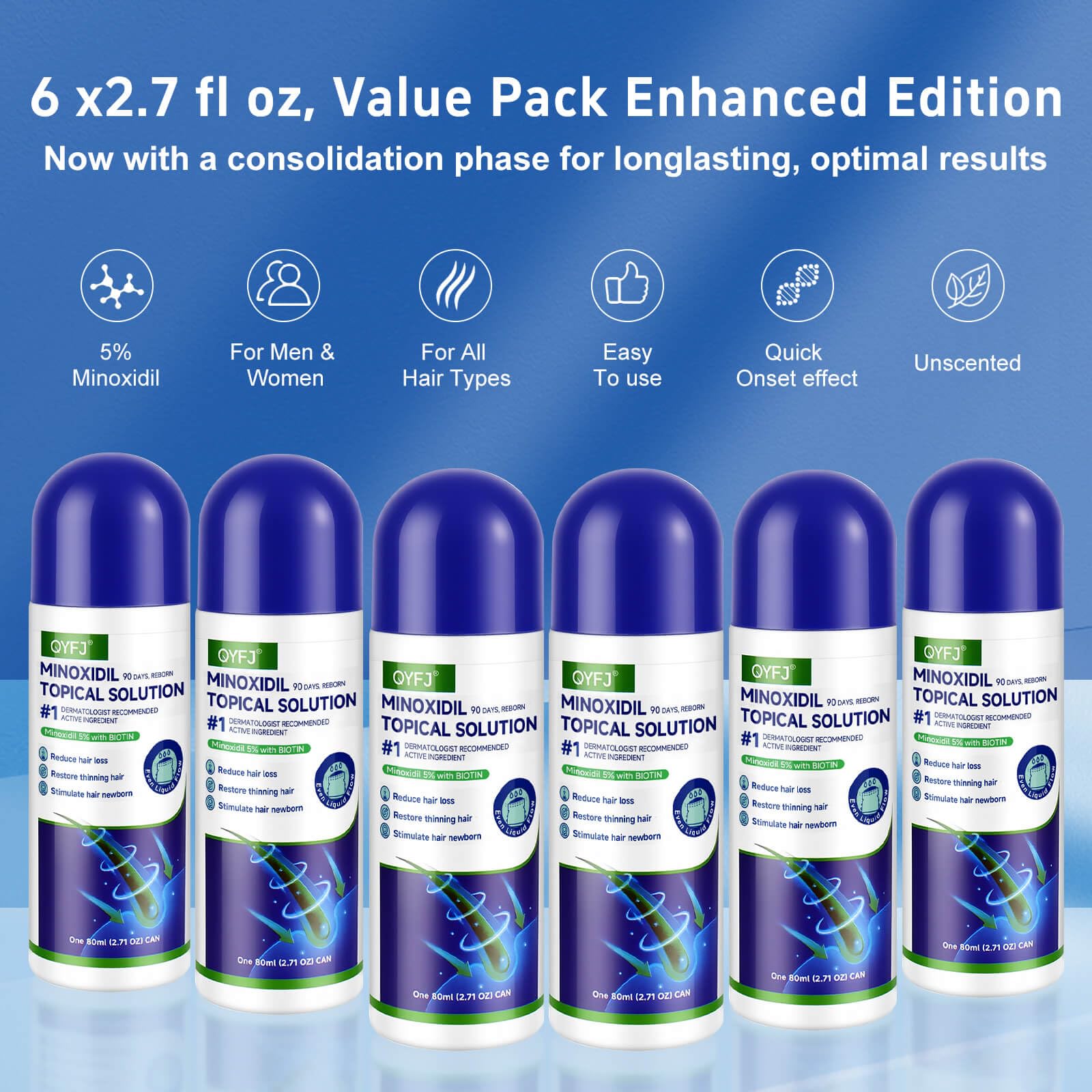 QYFJ minoxidil bottle on nightstand ready for daily use.