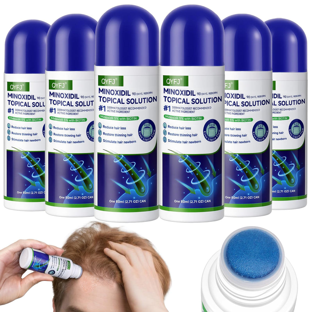 QYFJ minoxidil serum with sponge applicator for precise scalp targeting.
