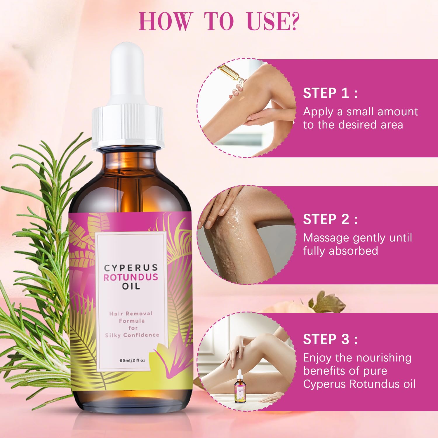 Qynar Cyperus Rotundus Oil supports gradual hair reduction over time.