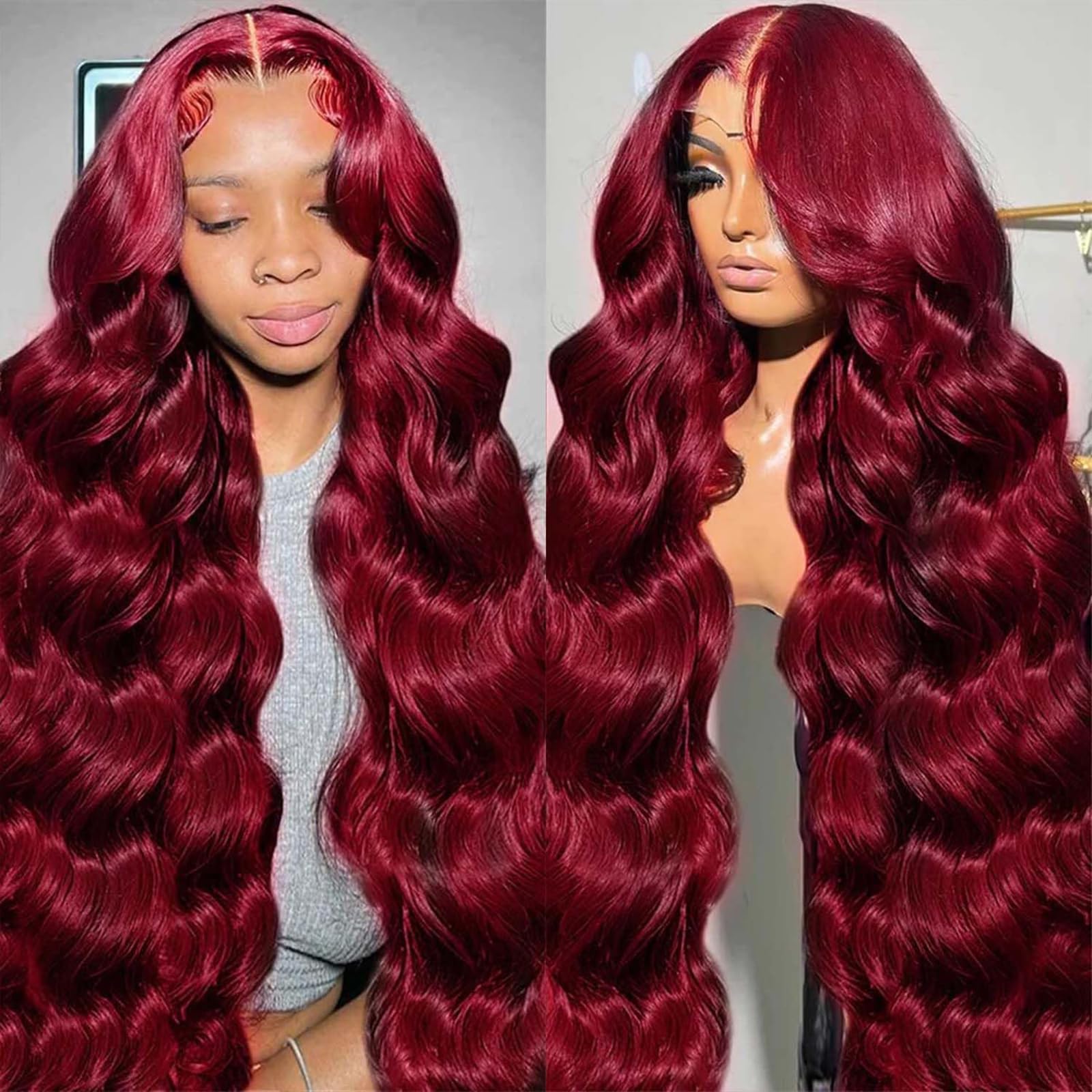 QZOQZO 28-inch burgundy lace-front wig for dramatic daily styling