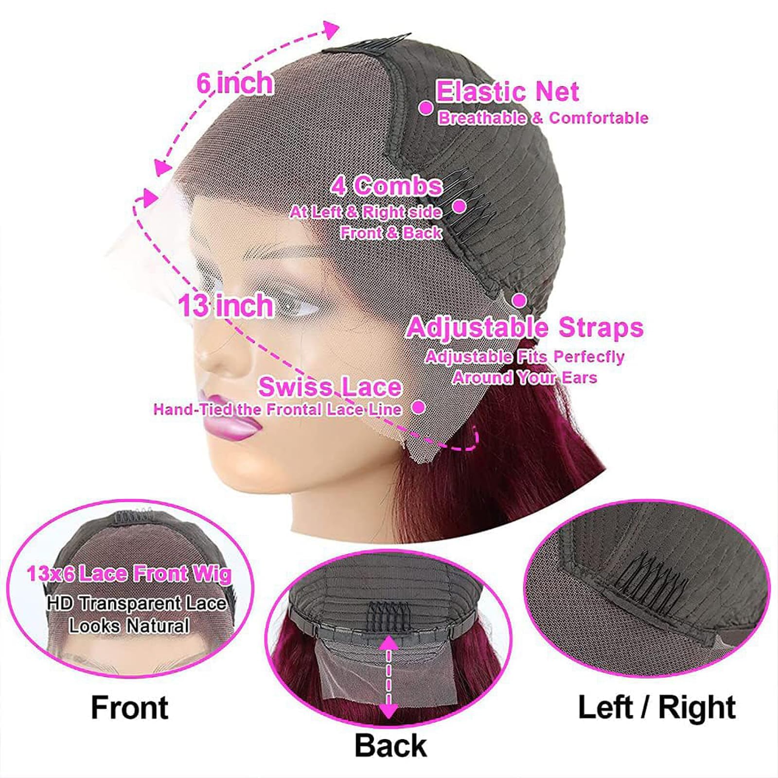 QZOQZO burgundy lace-front wig pre-plucked baby hair for seamless styling.