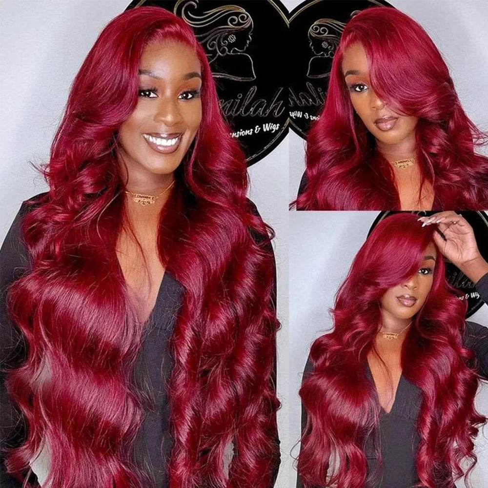 QZOQZO burgundy glueless cap wig with straps and four combs for secure wear.