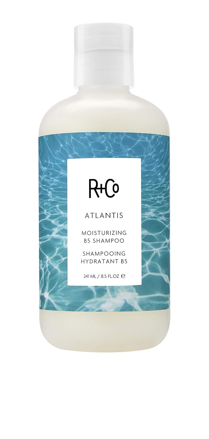 R+Co Atlantis shampoo bottle showing deep hydration for dry hair