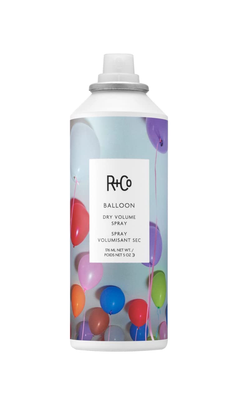R+Co Balloon Dry Volume Spray can demonstrates quick styling and lift.