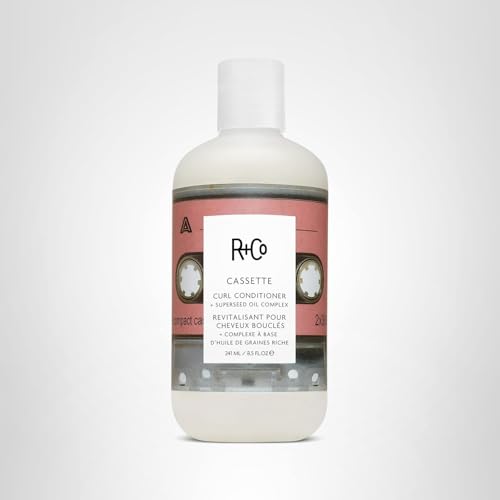 R+Co Cassette logo close-up signals premium curl care and easy styling