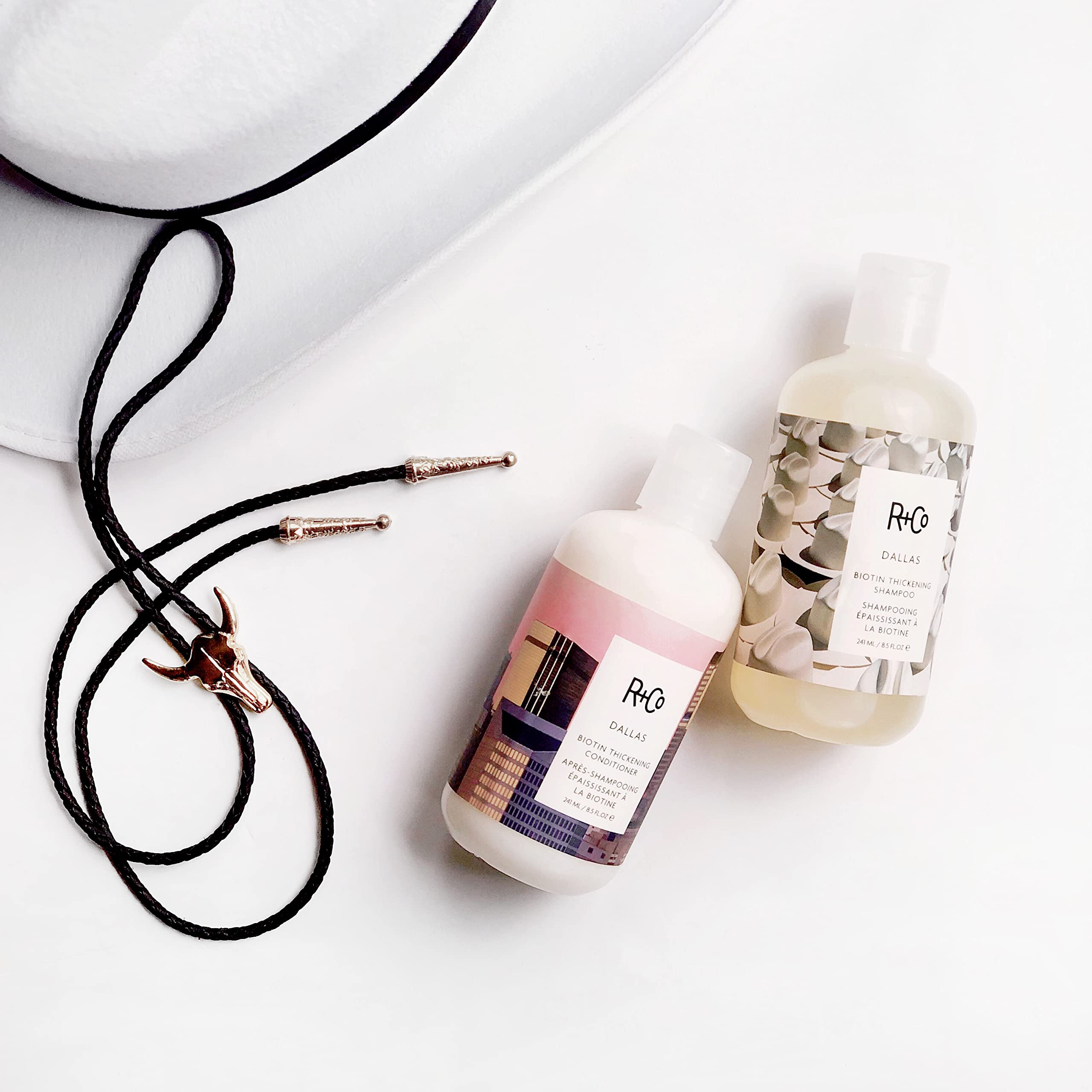 R+Co Dallas Biotin ingredient graphic highlights hair vitality benefits