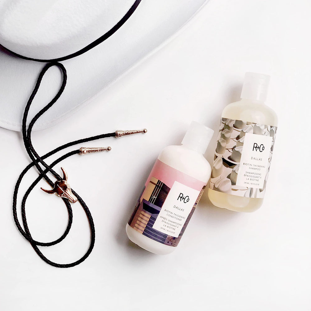 R+Co Dallas Biotin ingredient graphic highlights hair vitality benefits