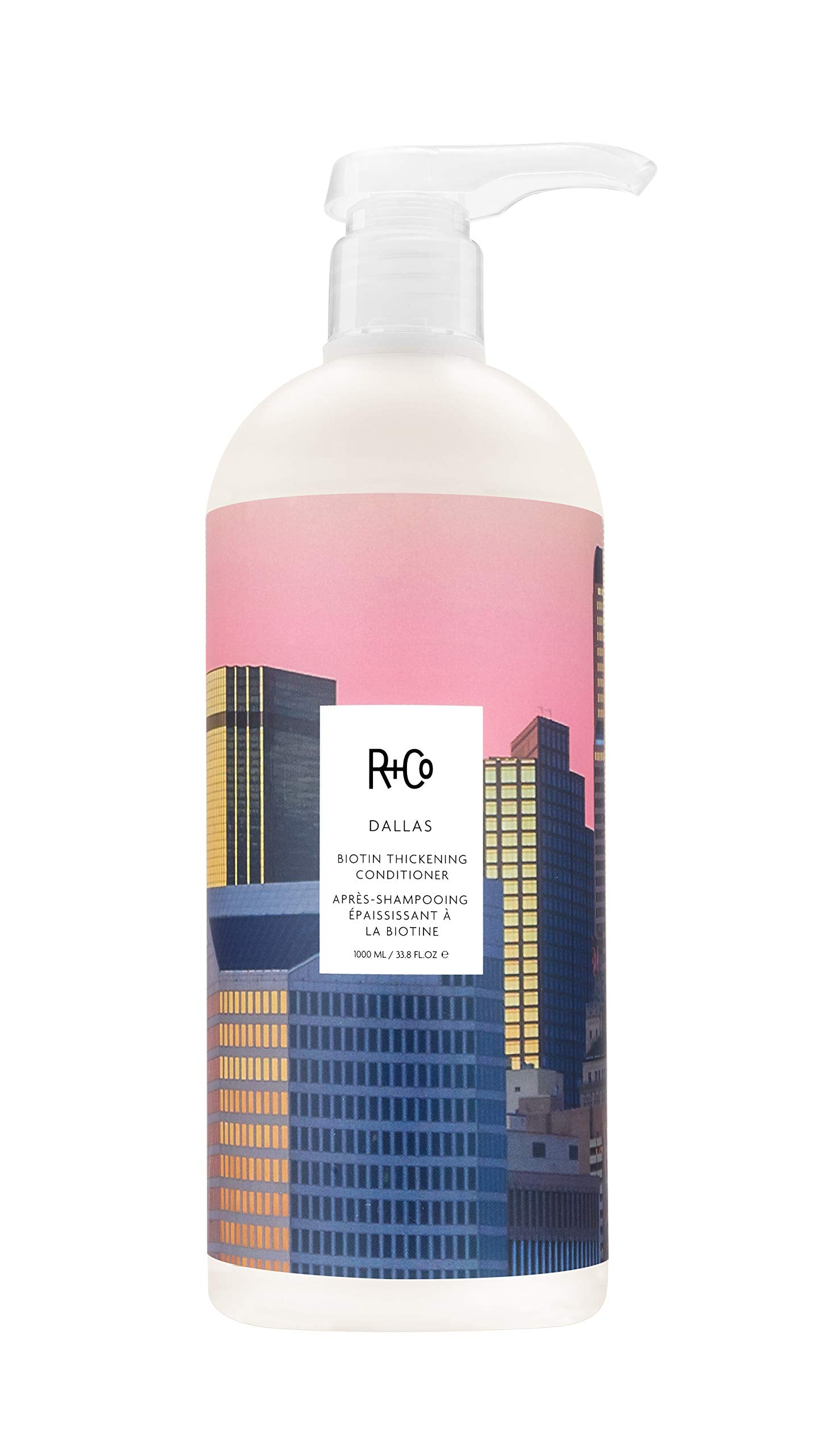 R+Co Dallas Biotin Thickening Conditioner bottle for fuller-looking hair.