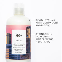 R+Co Dallas Biotin Thickening Conditioner pump-dispense for easy daily use and even application.