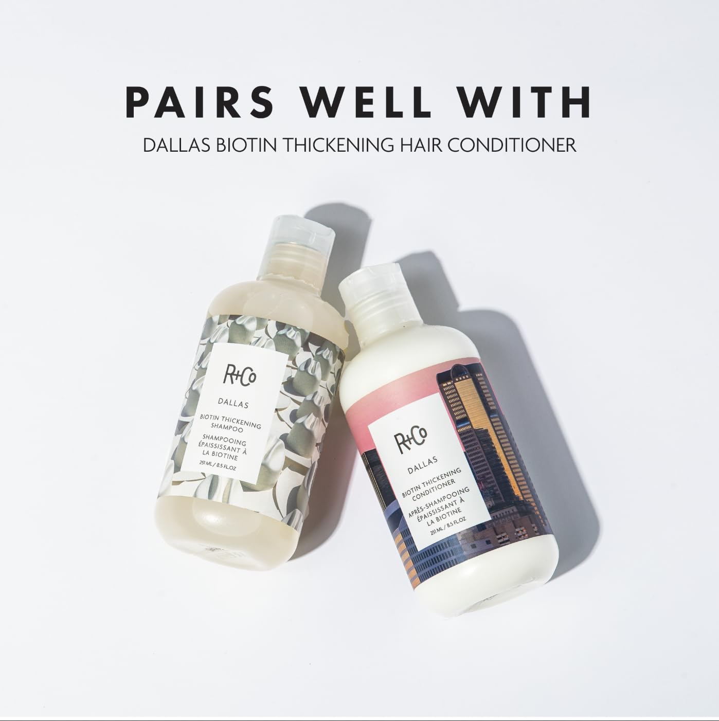R+Co Dallas Thickening Shampoo bottle cap sealed for travel-ready care