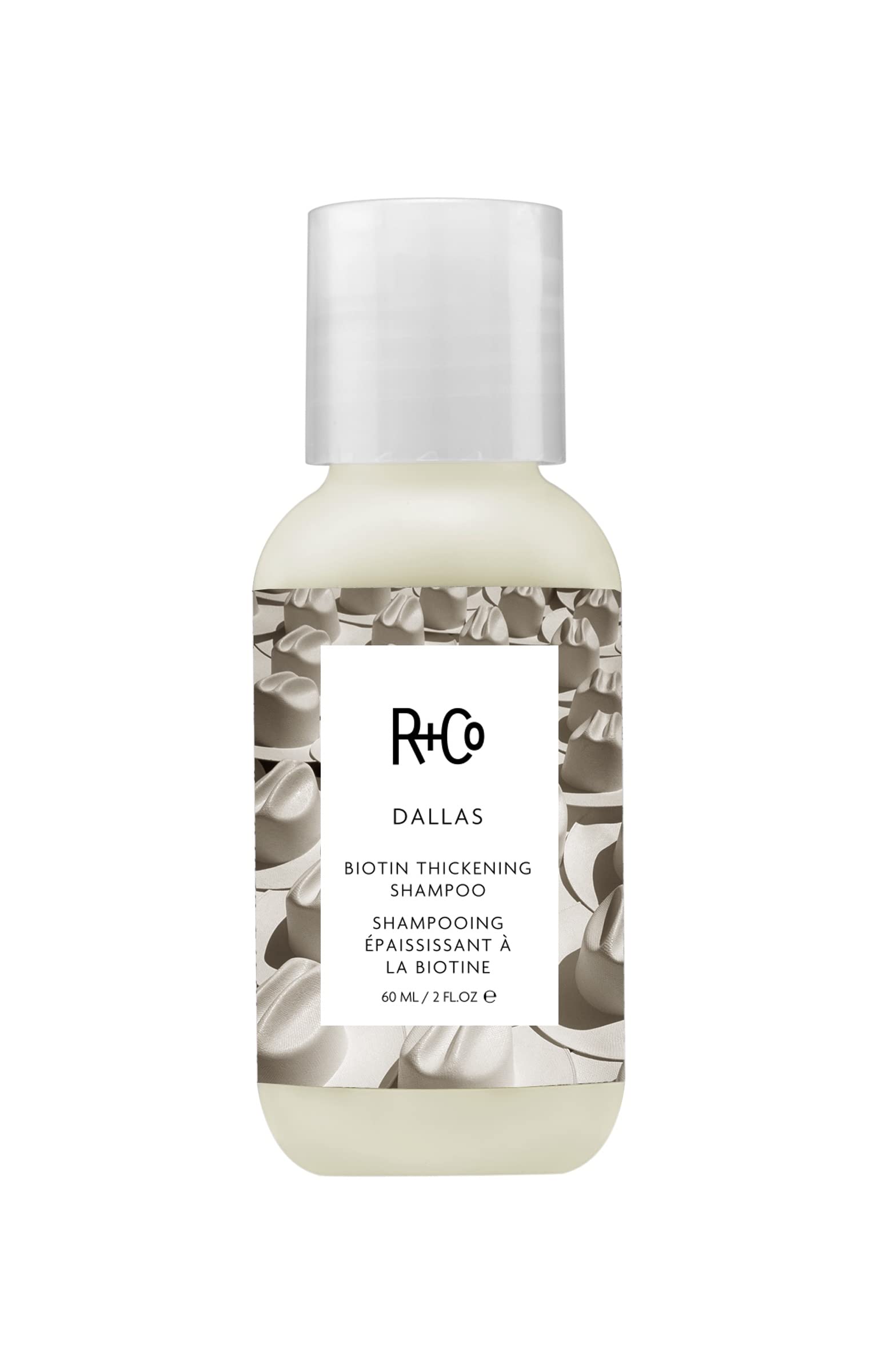R+Co Dallas Thickening Shampoo bottle showing volumizing formula for fuller hair