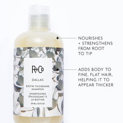 R+Co Dallas Thickening Shampoo pump dispensing product for easy use