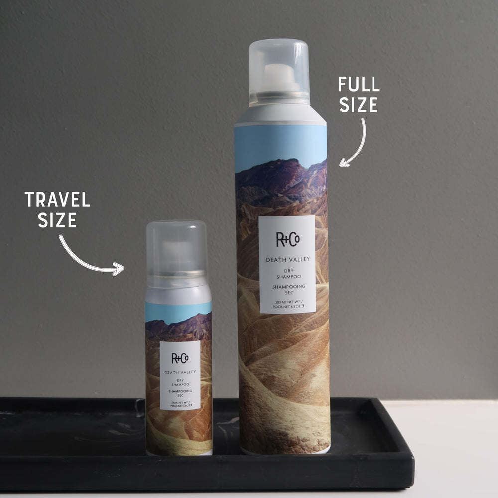 R+Co Death Valley dry shampoo set texture demo shows effortless second-day styling.