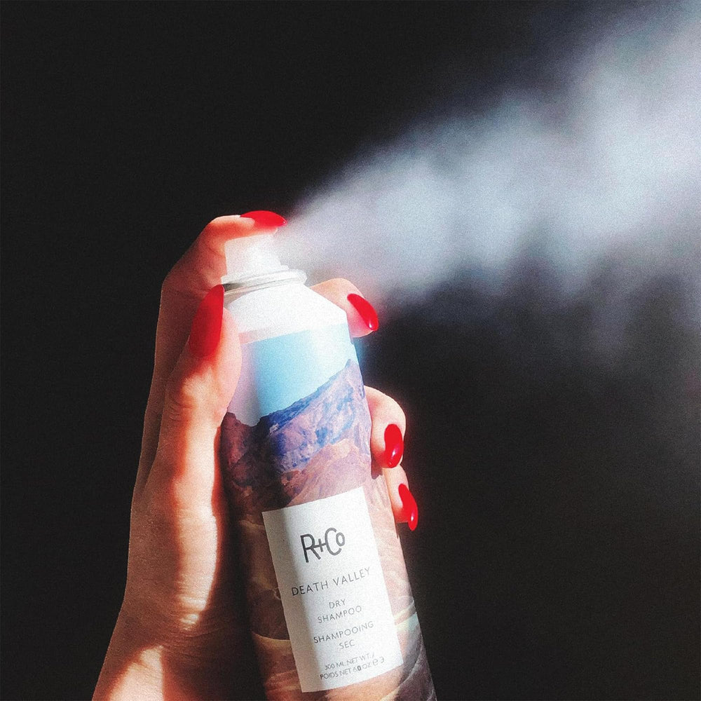 R+Co Death Valley packaging highlights vegan, gluten-free, paraben-free formula.