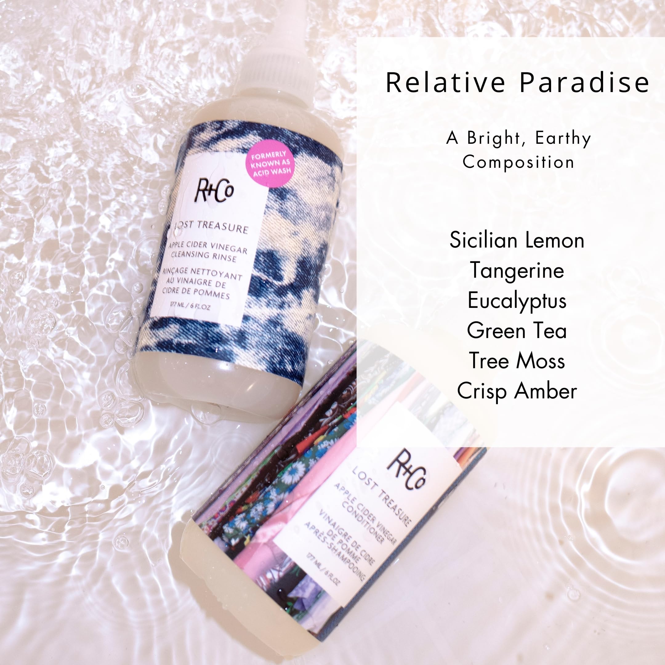 R+Co Lost Treasure ACV Cleansing Rinse hair after wash reveals dramatic shine