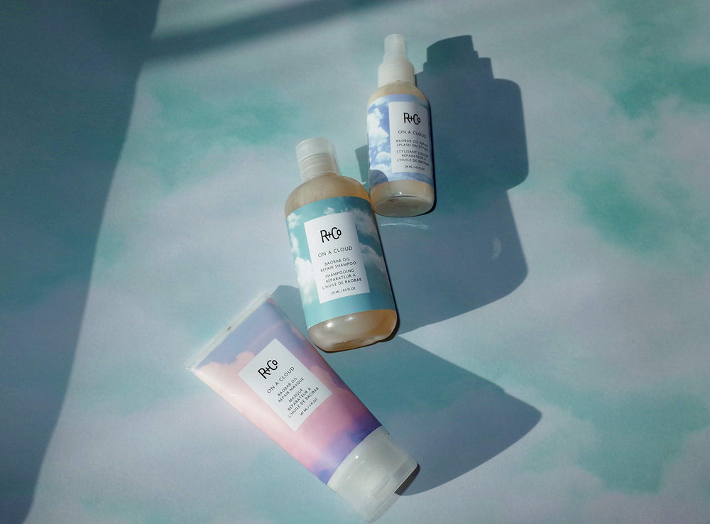 R+Co On A Cloud Baobab Oil Repair Masque before after concept