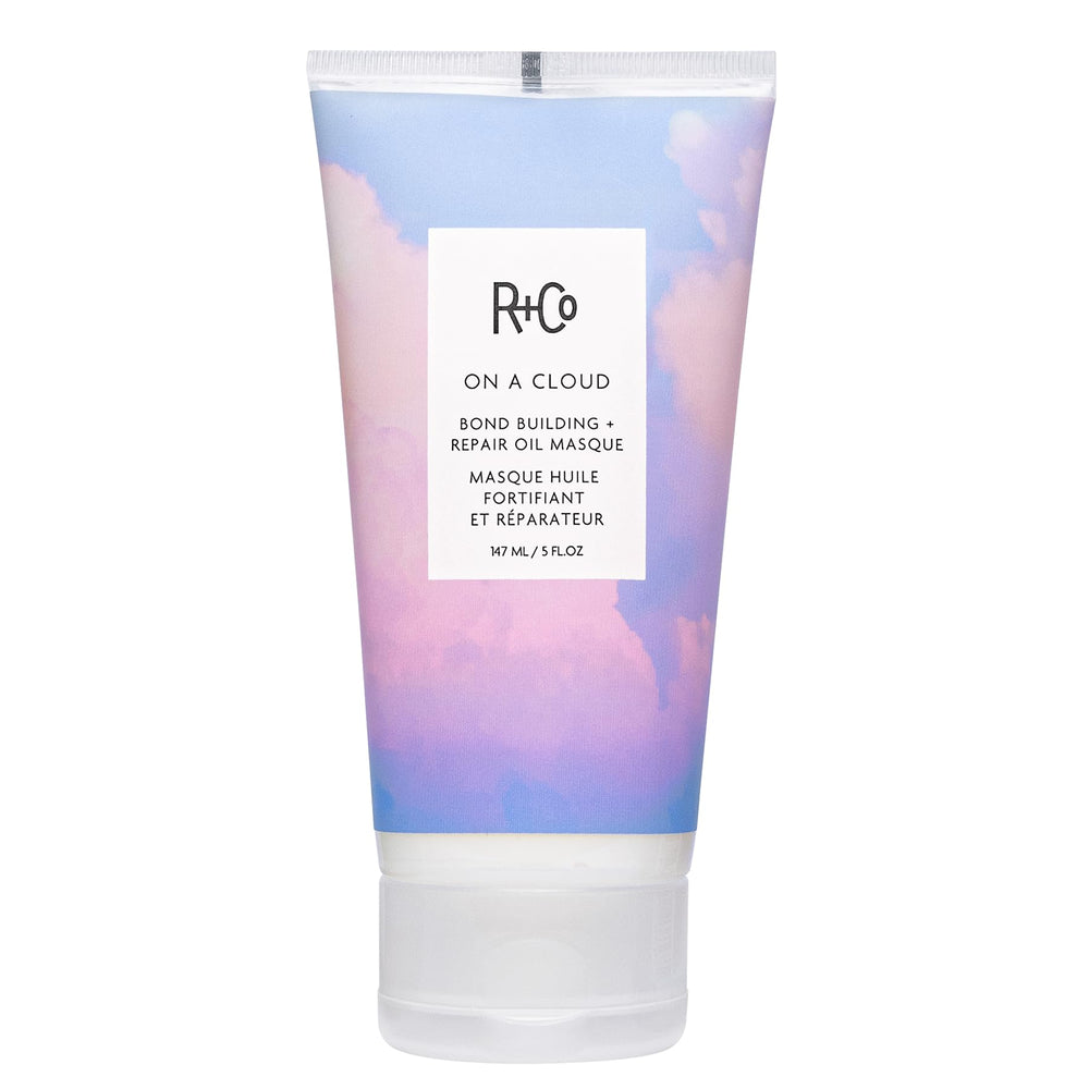 R+Co On A Cloud Baobab Oil Repair Masque bottle closeup for nourishing damage repair
