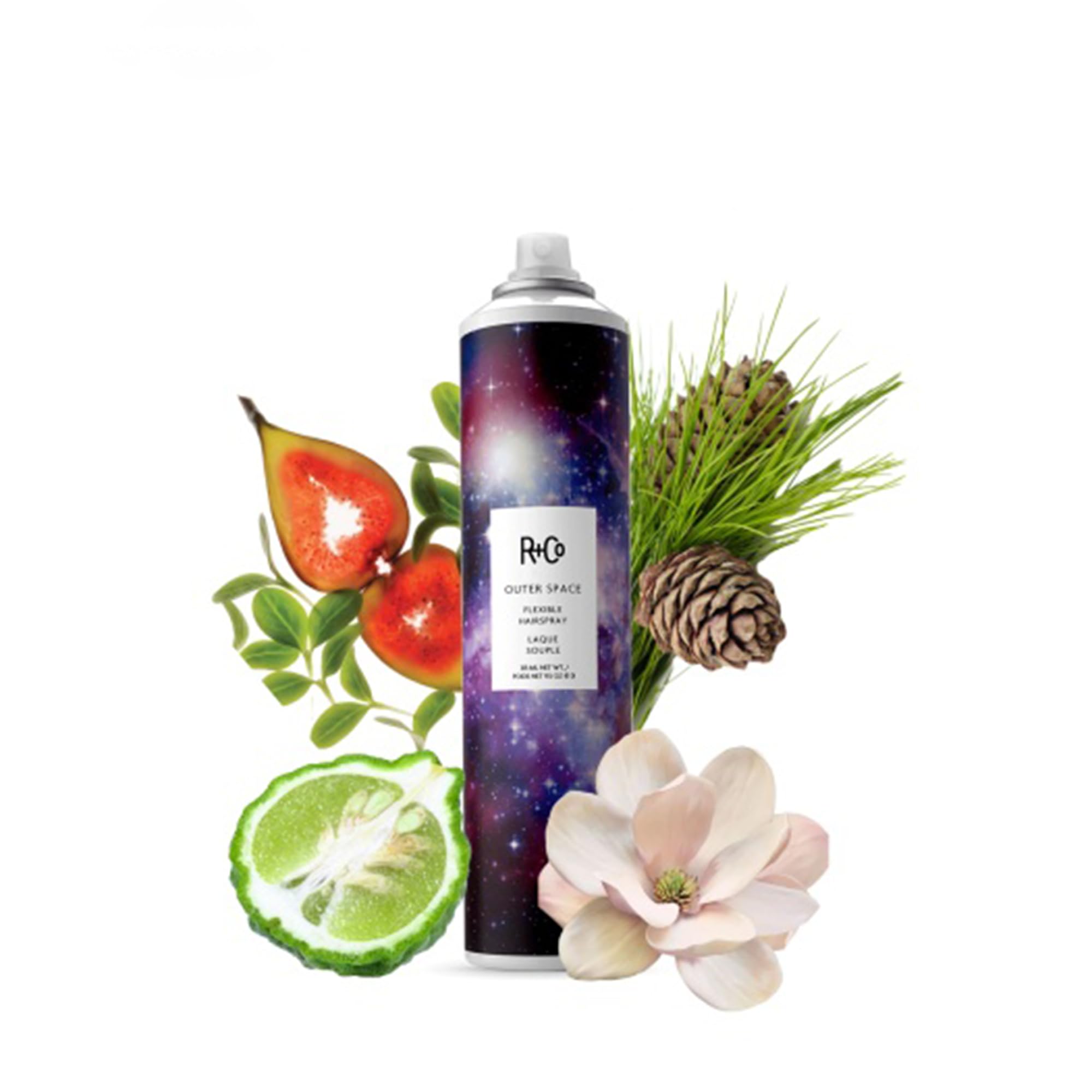 R+Co Outer Space Light Hair Spray unscented formula for fragrance-free environments.