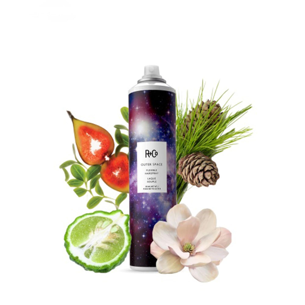 R+Co Outer Space Light Hair Spray unscented formula for fragrance-free environments.