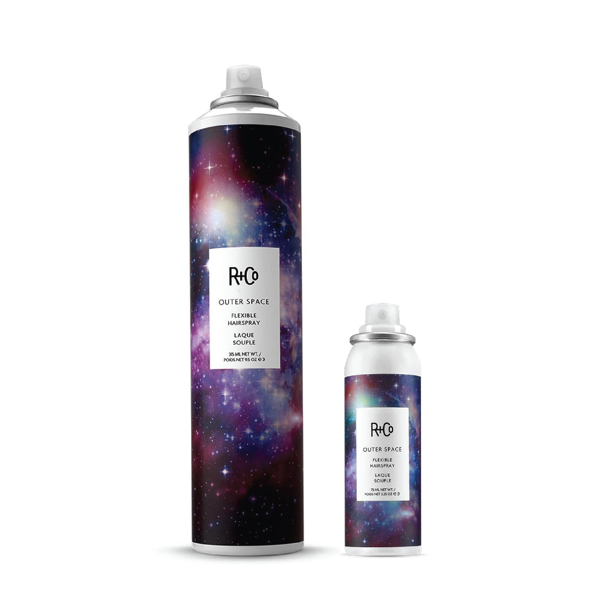R+Co Outerspace Light Hair Spray bottle showing light hold for casual styles