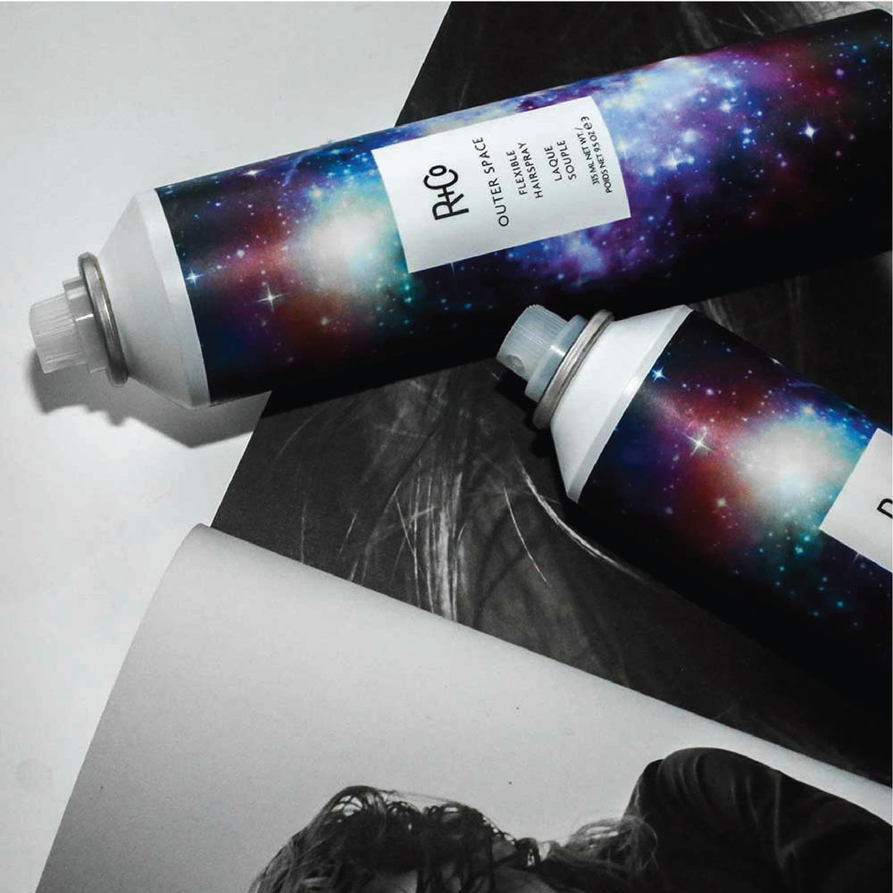 R+Co Outerspace Light Hair Spray helps refresh styles with lightweight hold
