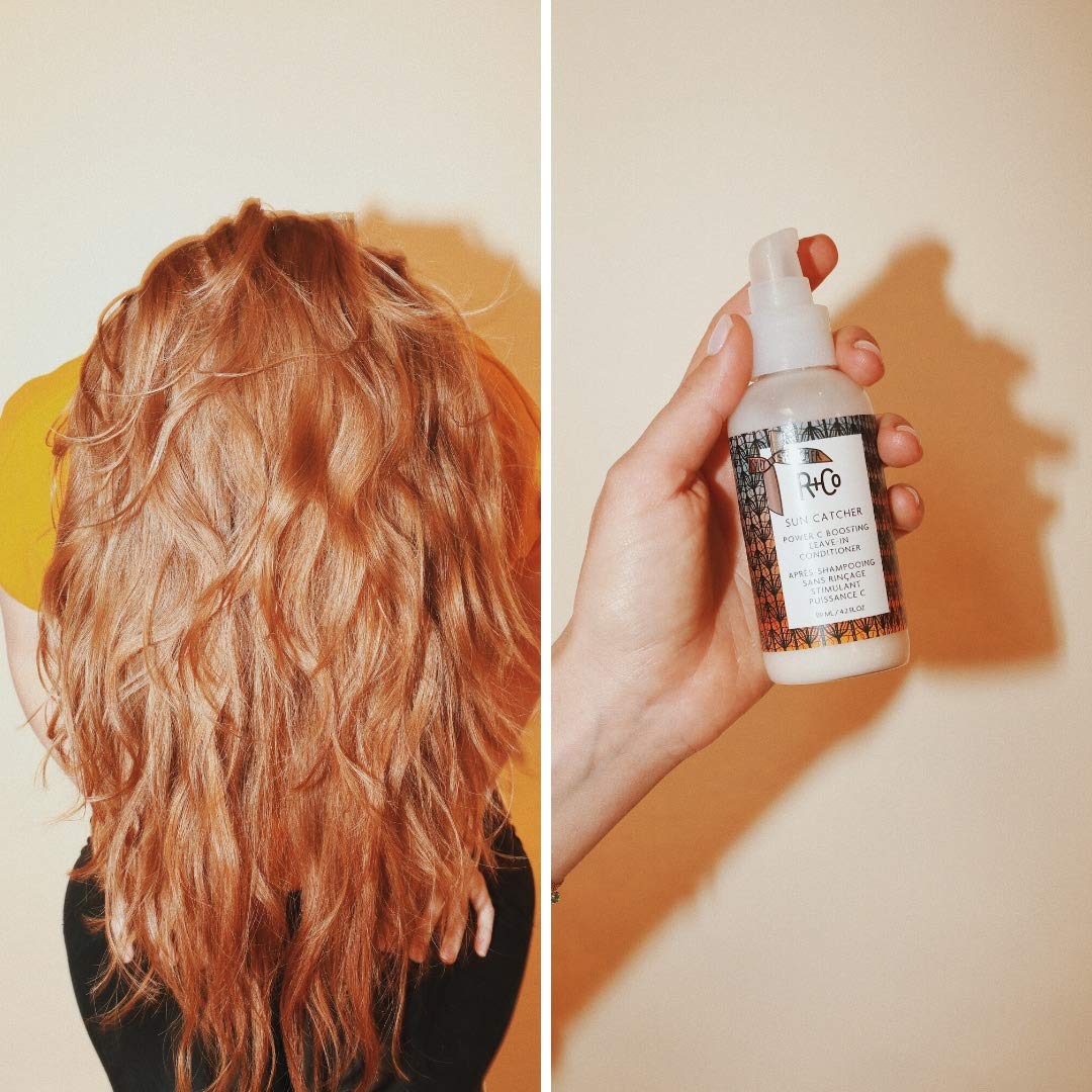 R+Co Sun Catcher Power C Leave-In close-up of detangling-friendly formula.