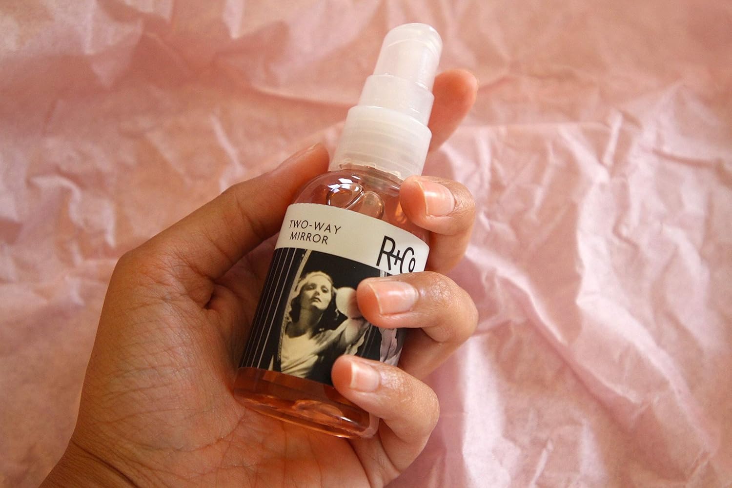 R+Co Two Way Mirror finish on dry hair showcases reflective shine.