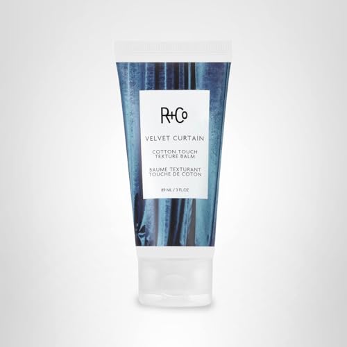 R+Co Velvet Curtain Balm close-up reveals creamy formula for hold.