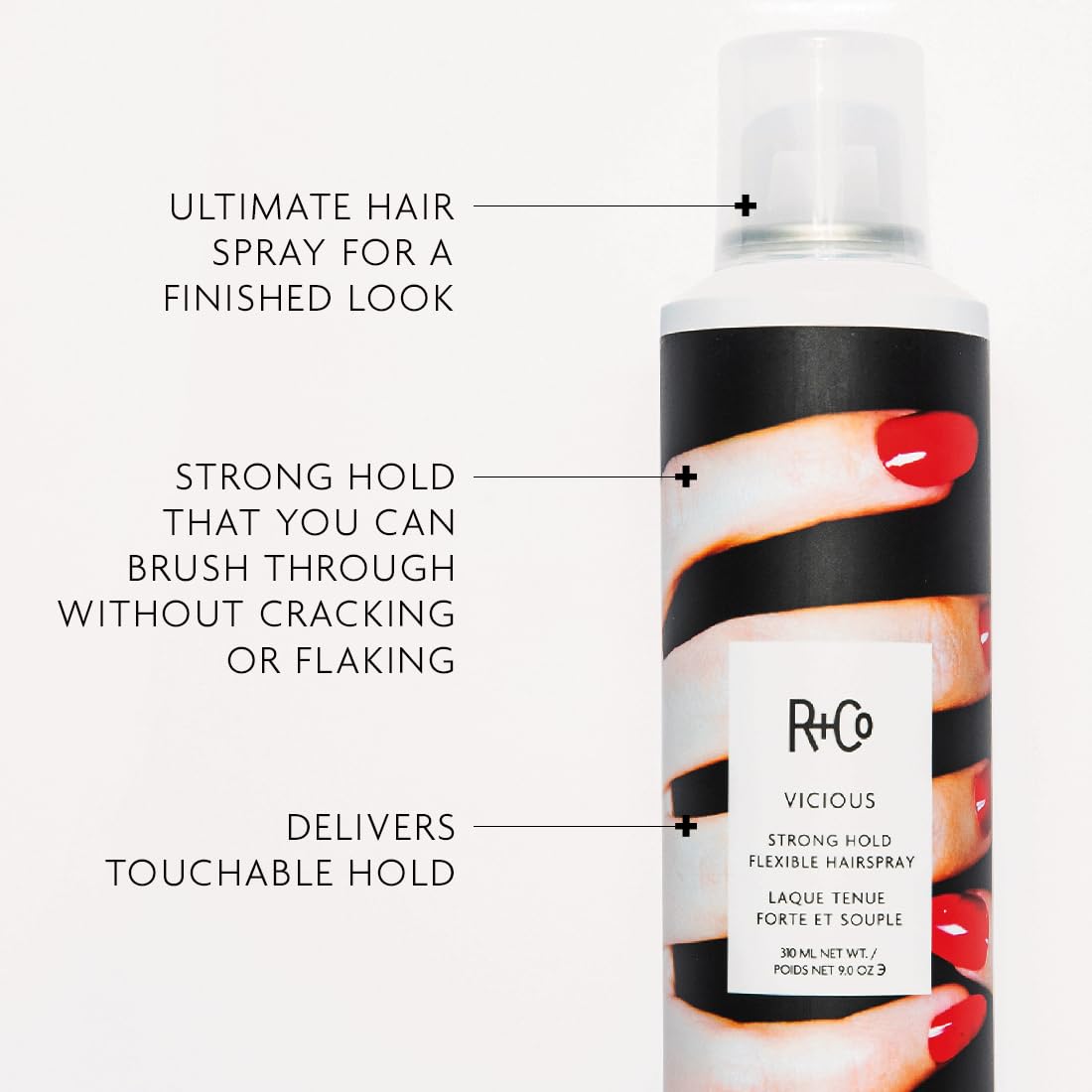 R+Co VICIOUS spray-application captures an even mist for quick refresh.