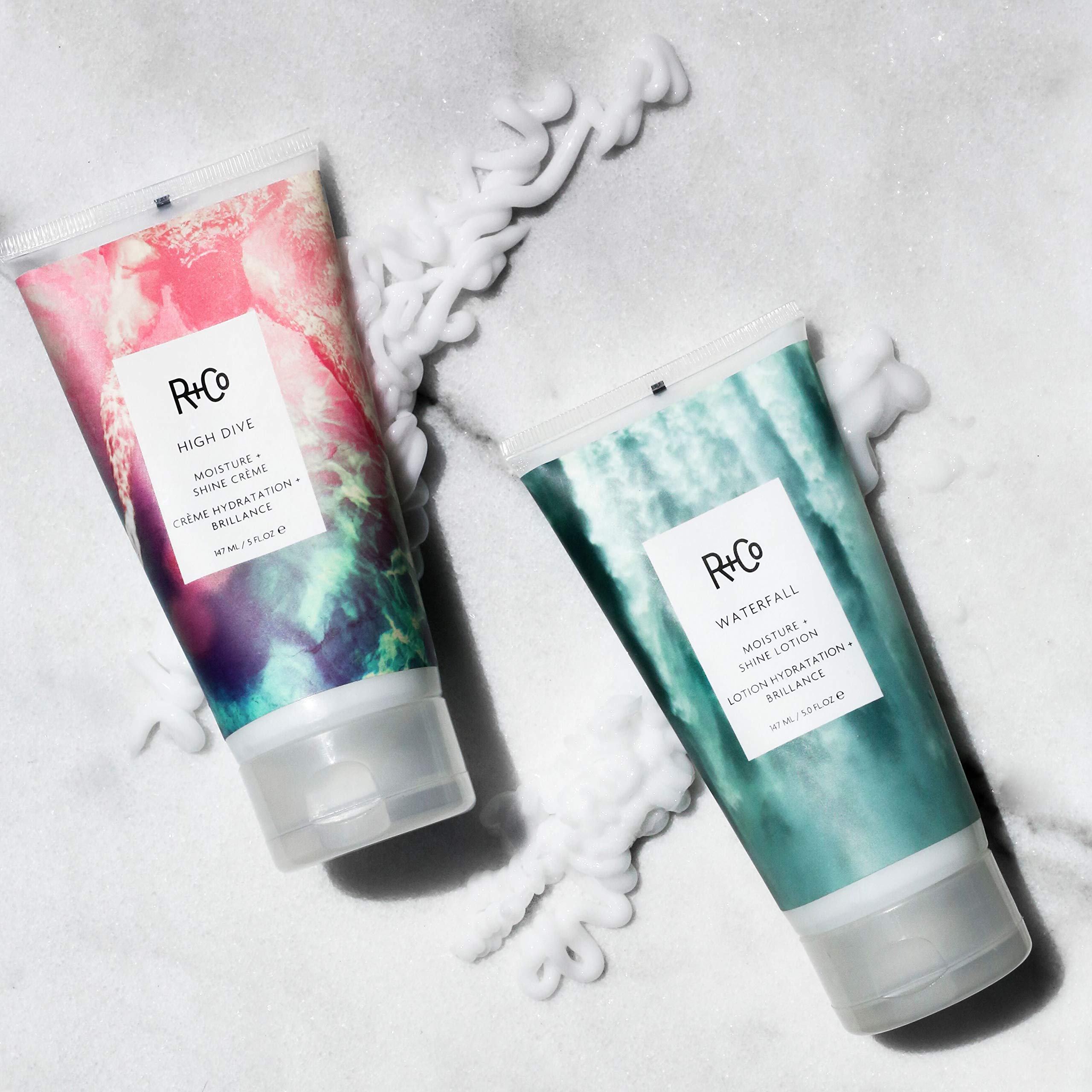 R+Co Waterfall ends-taming shot shows frizz control