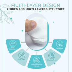 R-NEU Premium cotton rounds stitched edges for lint-free makeup removal.