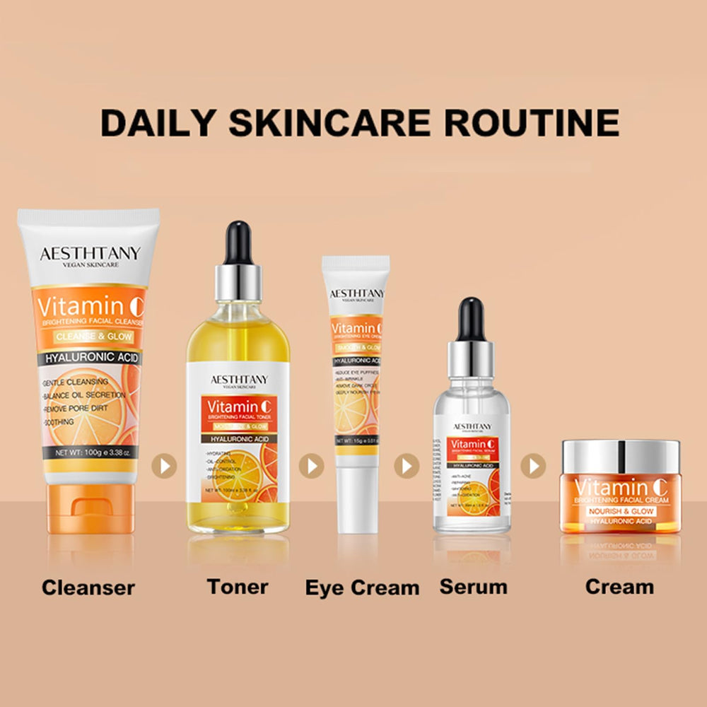 R RadiantRise gift-set display showcasing complete skincare ritual as a thoughtful present.