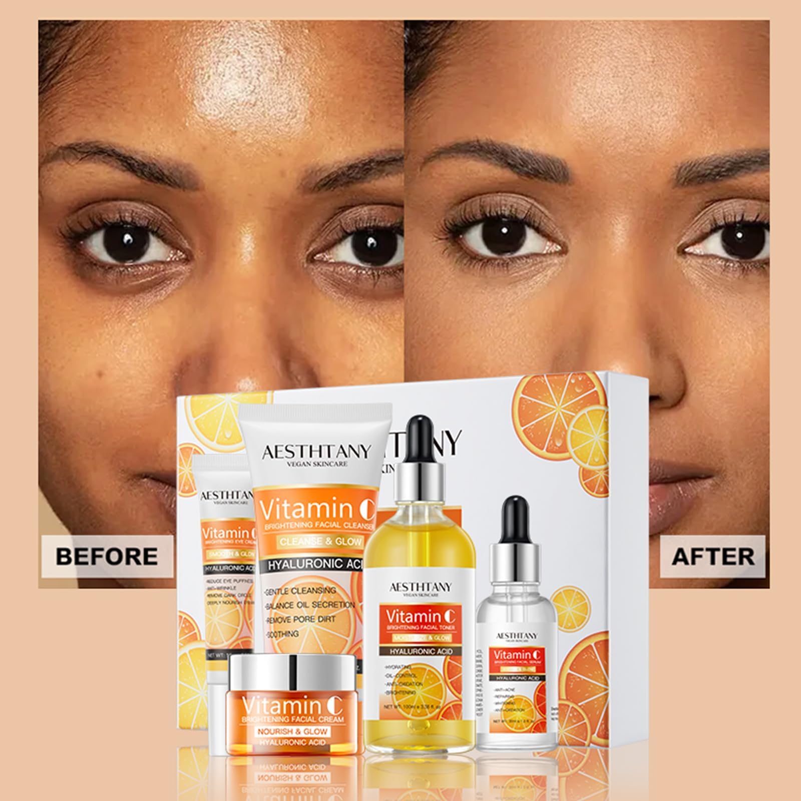 R RadiantRise vitamin C serum close-up emphasizing brightening and antioxidant protection.