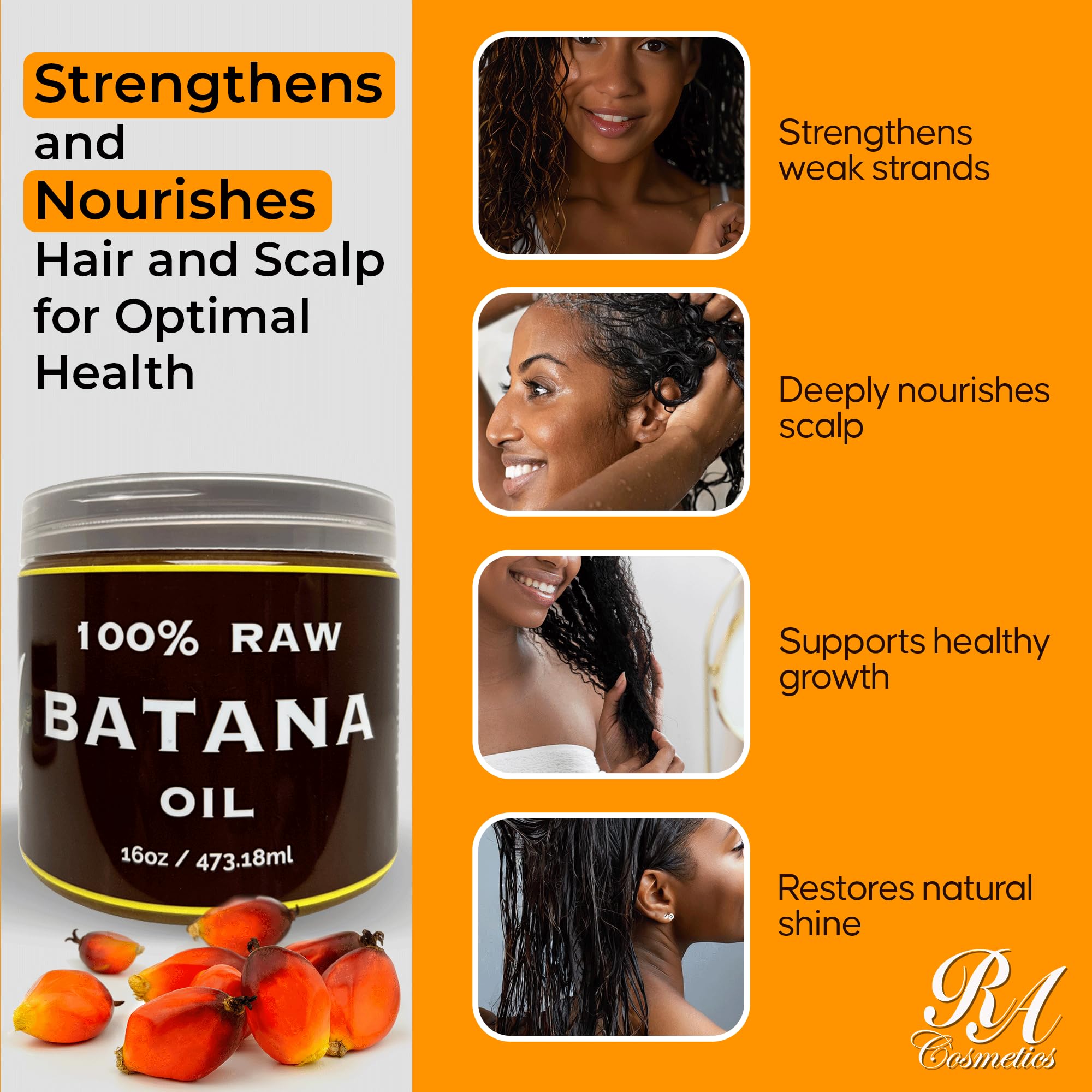 RA COSMETICS Batana Oil on hair strand adds shine and frizz control