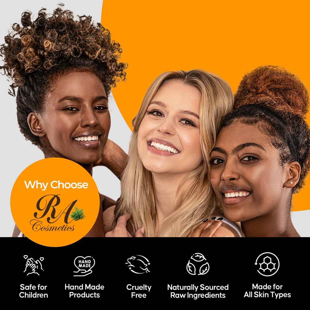 RA COSMETICS Batana Oil Honduras origin frame signals authentic, traditional hair care.