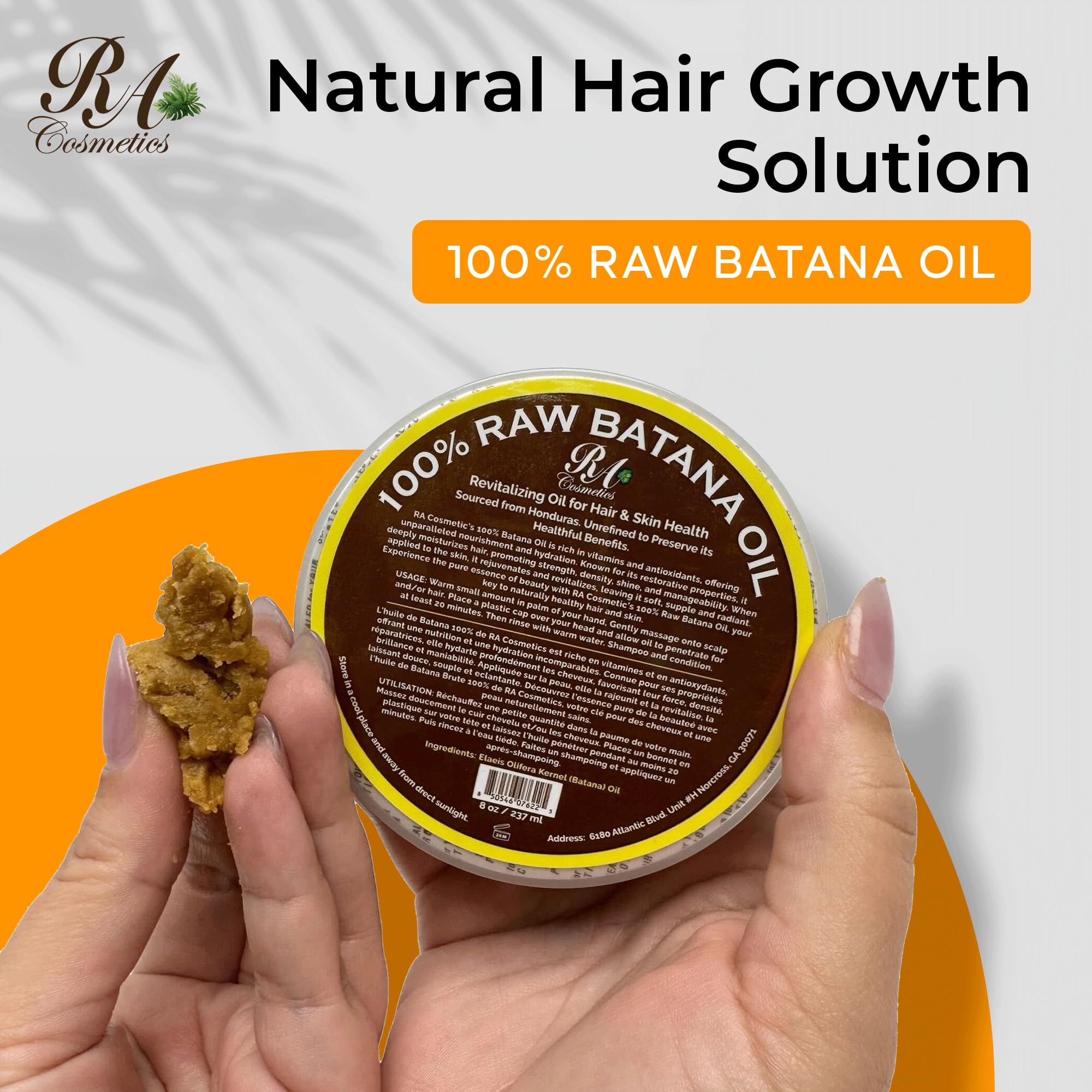 RA COSMETICS Batana Oil ingredient display emphasizes pure, chemical-free care