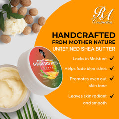 RA COSMETICS whipped shea butter mango cap closeup reveals lush texture for daily moisture.
