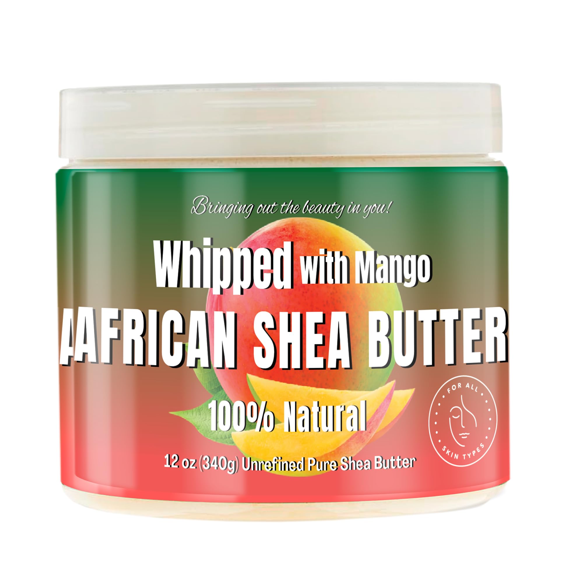 RA COSMETICS whipped shea butter mango jar front view promotes radiant skin and soft hair.