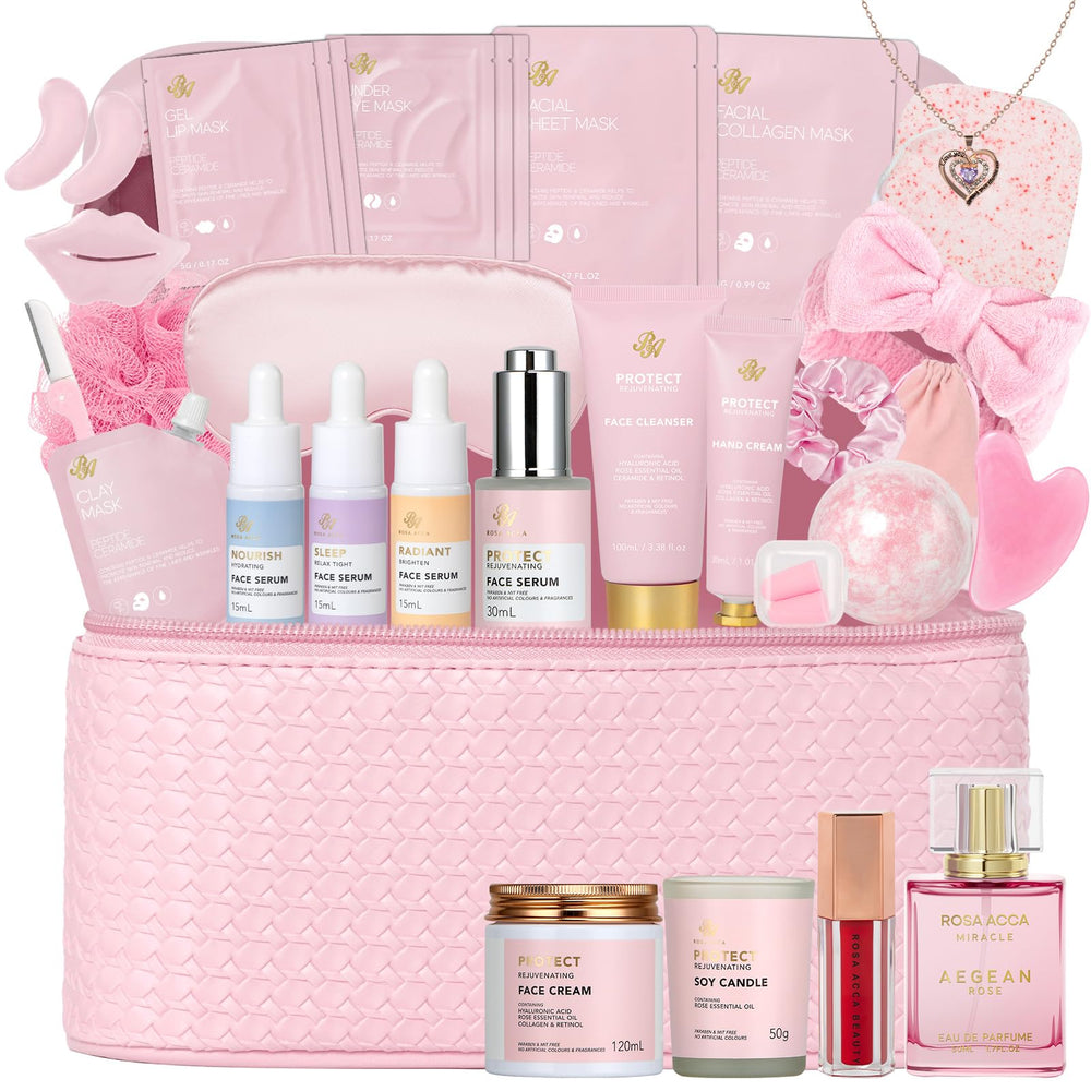RA ROSA ACCA rose facial skin care set packaging for gifting and at-home spa