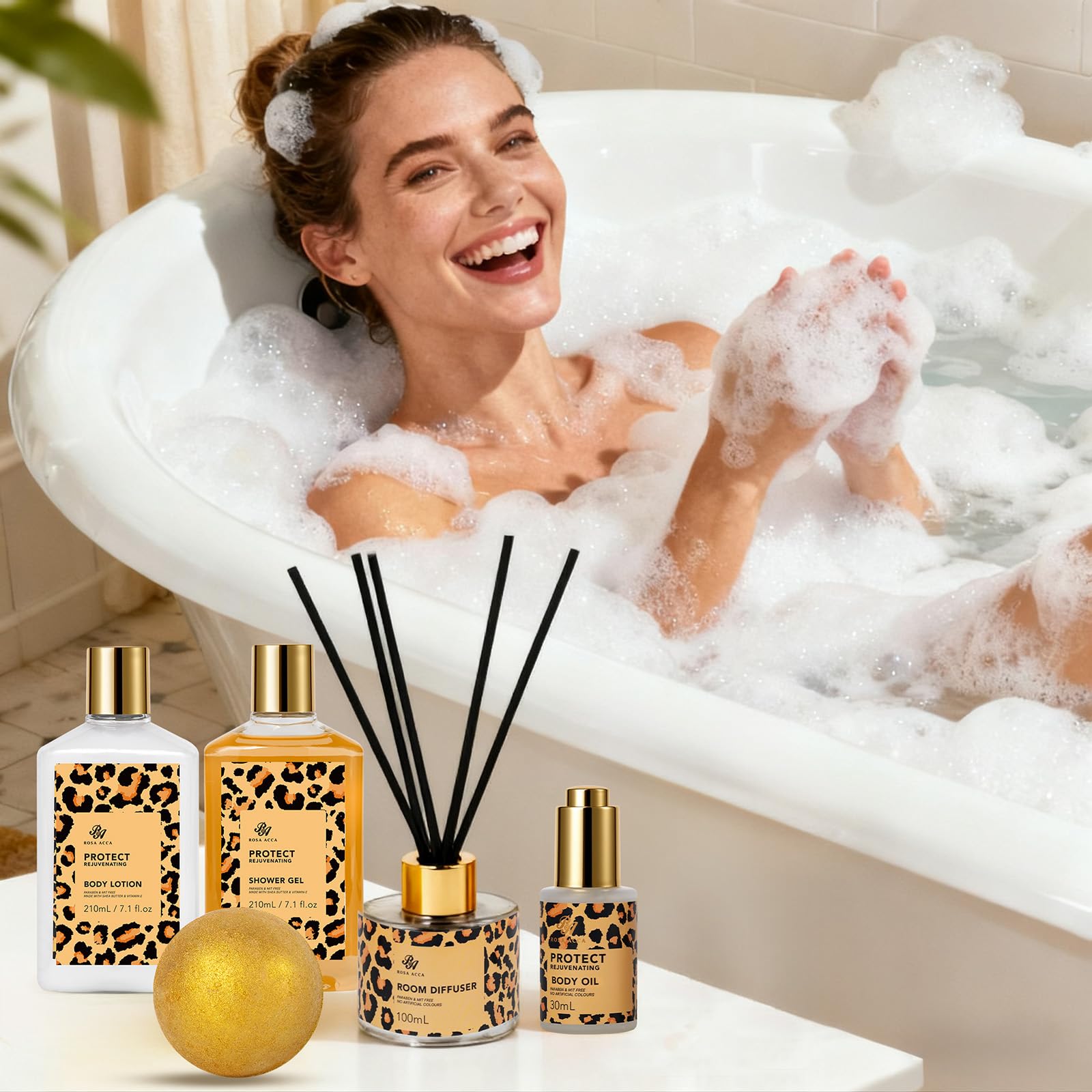 RA ROSA ACCA silk sleep mask and spa headband enhance bedtime self-care routine.