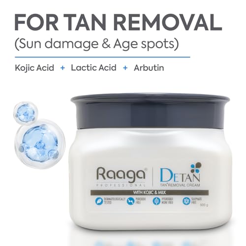 Raaga Professional De-Tan Cream jar closeup showing creamy texture for easy application