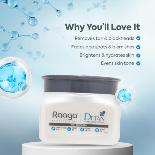 Raaga Professional De-Tan Cream texture swirl indicating hydrating, even-tone benefits
