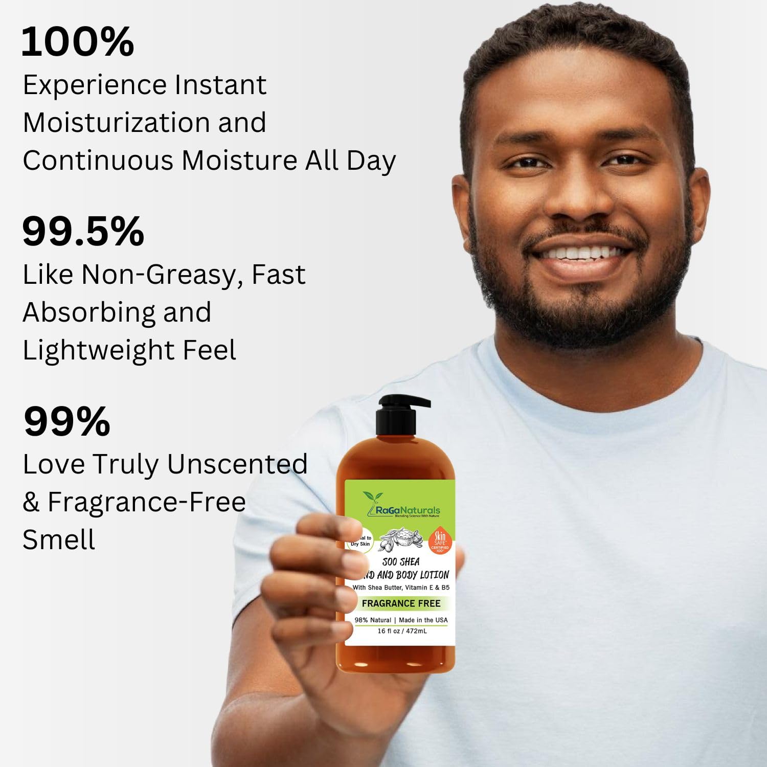 RaGaNaturals unscented lotion ingredients panel close-up highlighting nourishment.