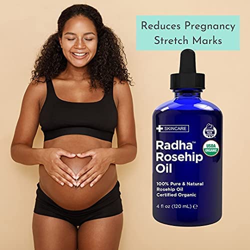 Radha Beauty Rosehip Seed Oil ingredients closeup highlights natural fatty acids.