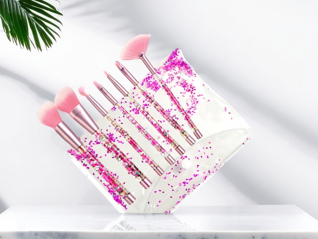 RAEEIKPHZ Sparkle Pink brush case inside-groove keeps brushes organized and protected.