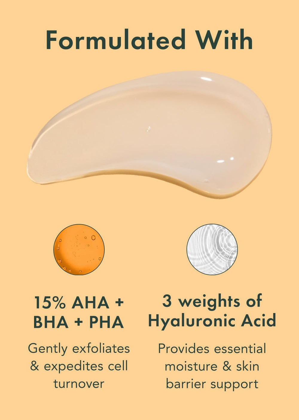 Rael Miracle Clear triple-acid blend close-up highlighting AHA/BHA/PHA renewal.