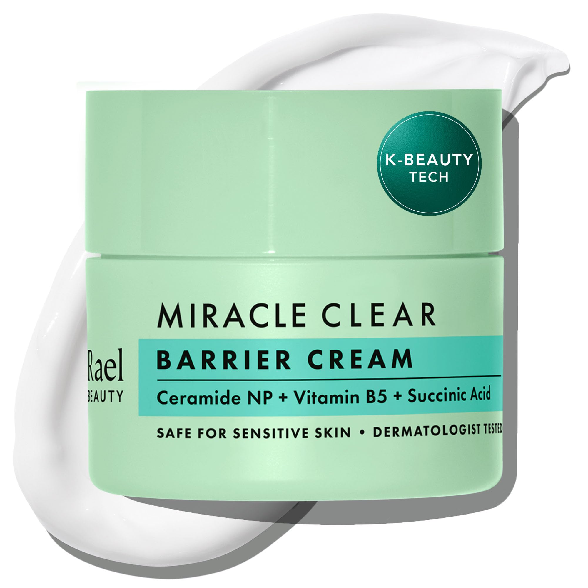 Rael Face Moisturizer bottle closeup showing lightweight barrier cream for daily hydration.