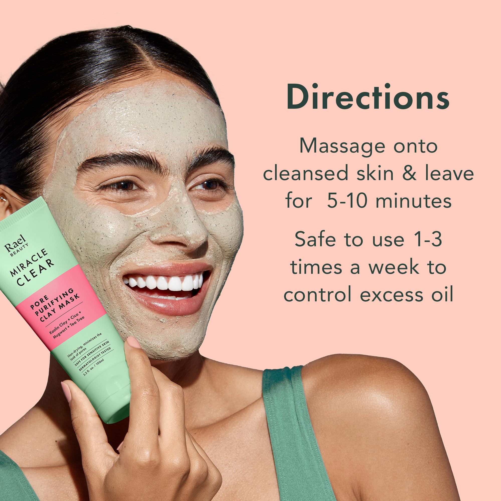 Rael Miracle Clear Clay Mask glycerin and panthenol hydration on skin
