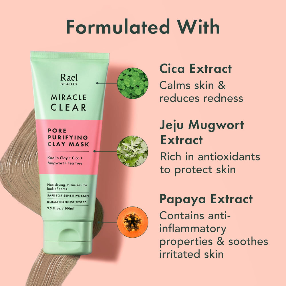 Rael Miracle Clear Clay Mask kaolin clay absorbs oil on skin