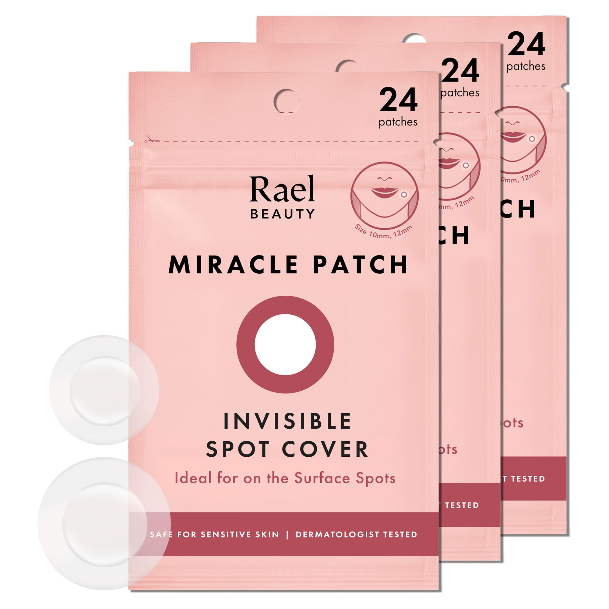 Rael Pimple Patches close-up demonstrates coverage on a blemish for discreet wear.